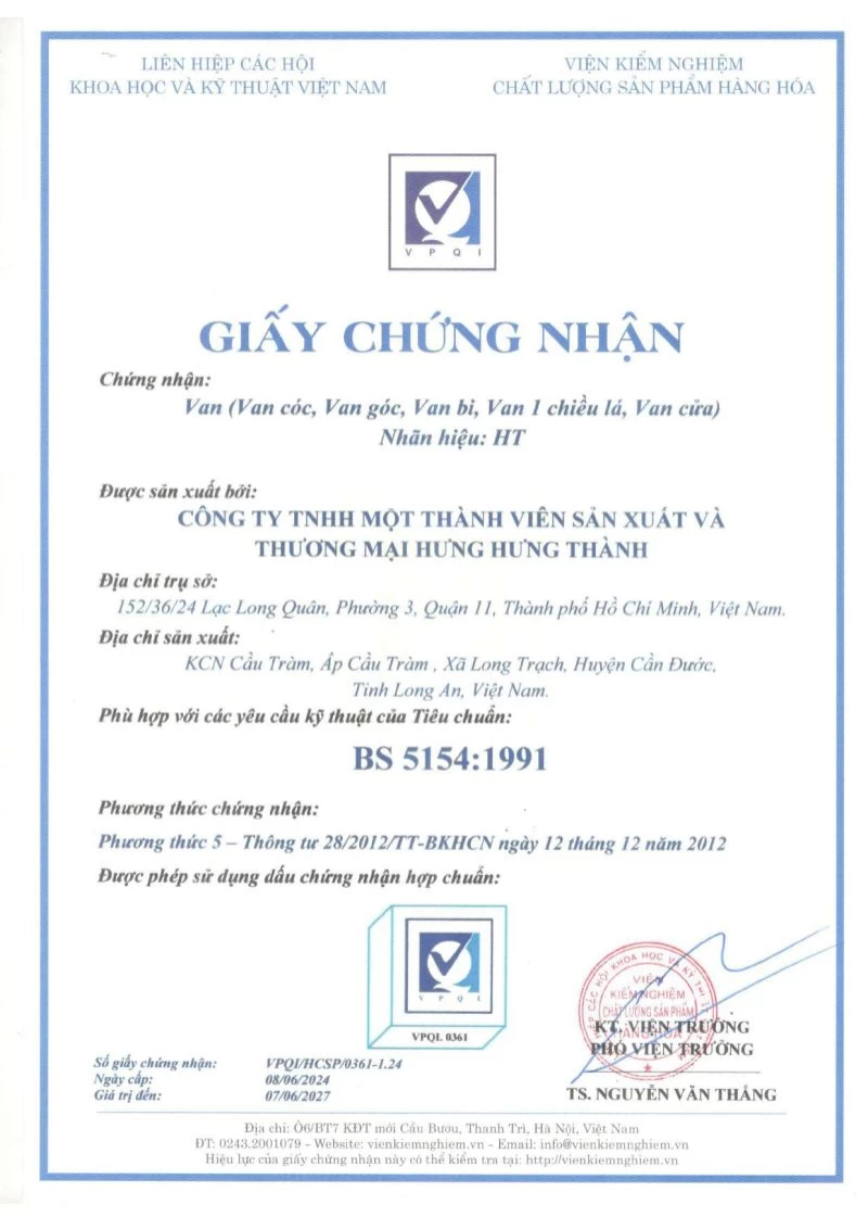 Chứng nhận BS 5154 : 9001