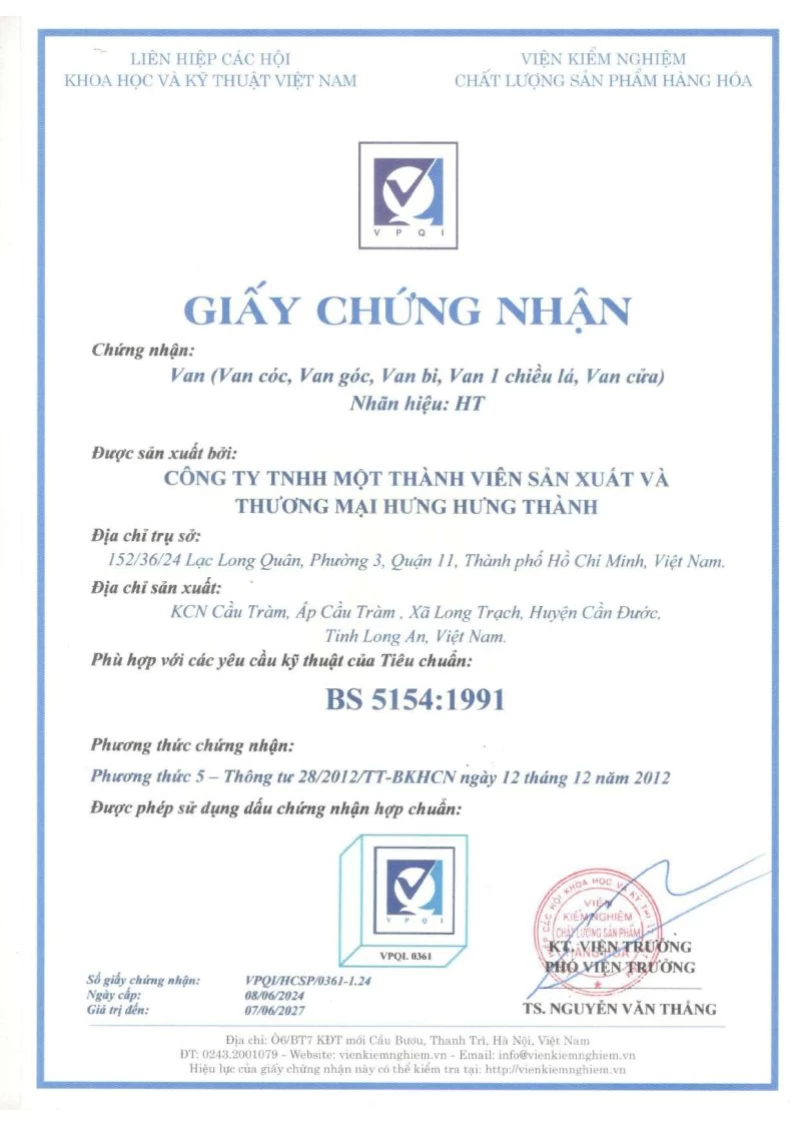Chứng nhận BS 5154 : 9001