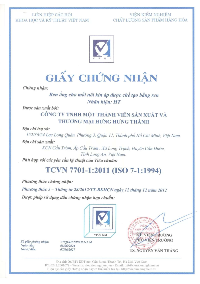 Chứng nhận ISO 7-1 : 1994