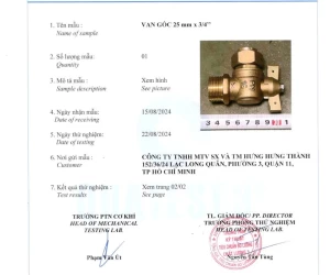 Kết quả thử nghiệm Van góc 25mm x 3/4