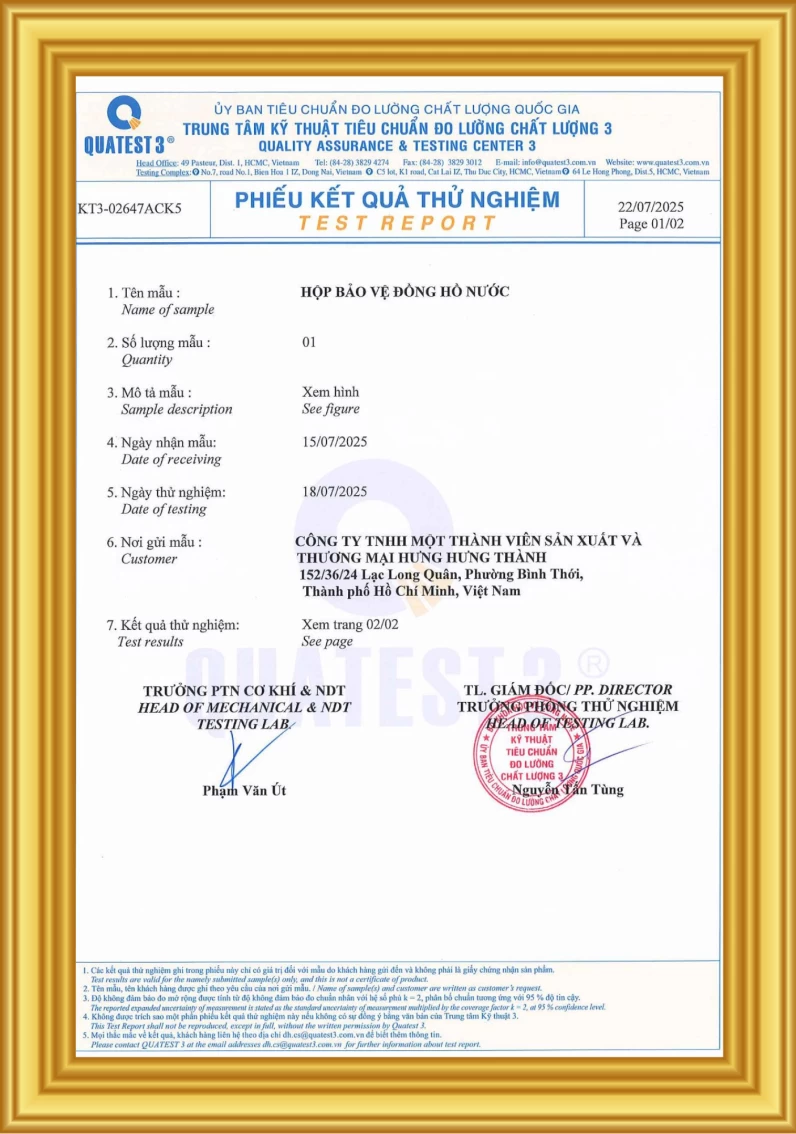 Kết quả thử nghiệm Hộp bảo vệ đồng hồ